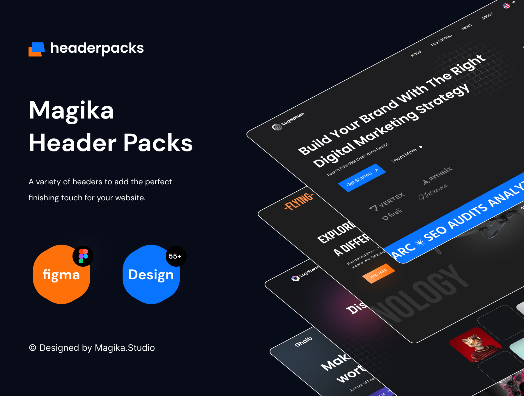 Magika头部模块提升您网站的视觉吸引力和功能性 Magika Header Pack AE, figma格式-UI/UX-到位啦UI